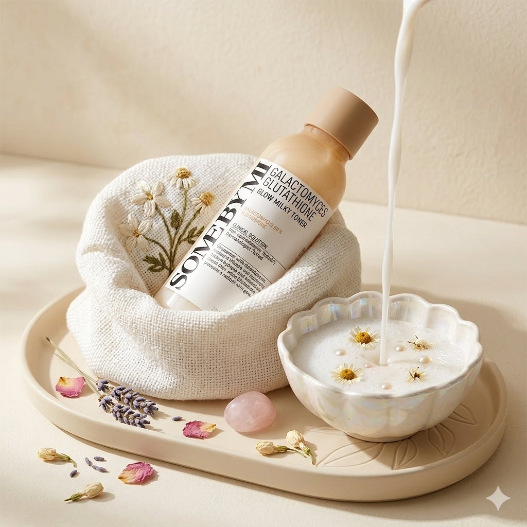 SOME BY MI Galactomyces Glutathione Glow Milky Toner سوم باي مي تونر مستحضراً يجمع بين التغذية العميقة و إصلاح ملمس البشرة وتفتيح اللون للحصول على مظهر مشرق